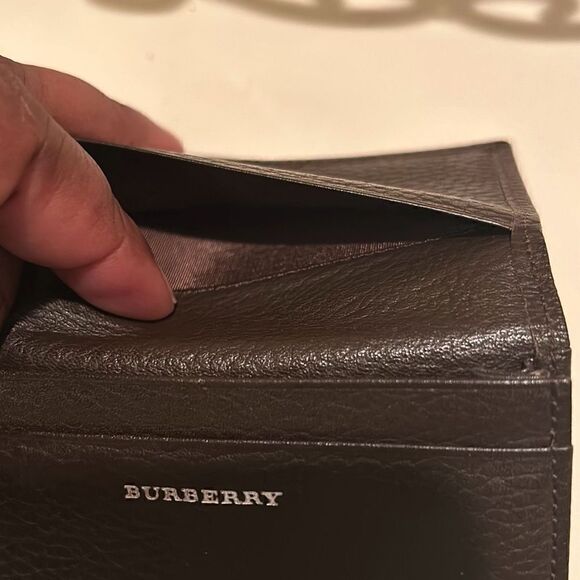 Burberry Unisex Bifold Card Case Coin Pouch Brown Pebbled Leather Minimalist - Picture 7 of 12